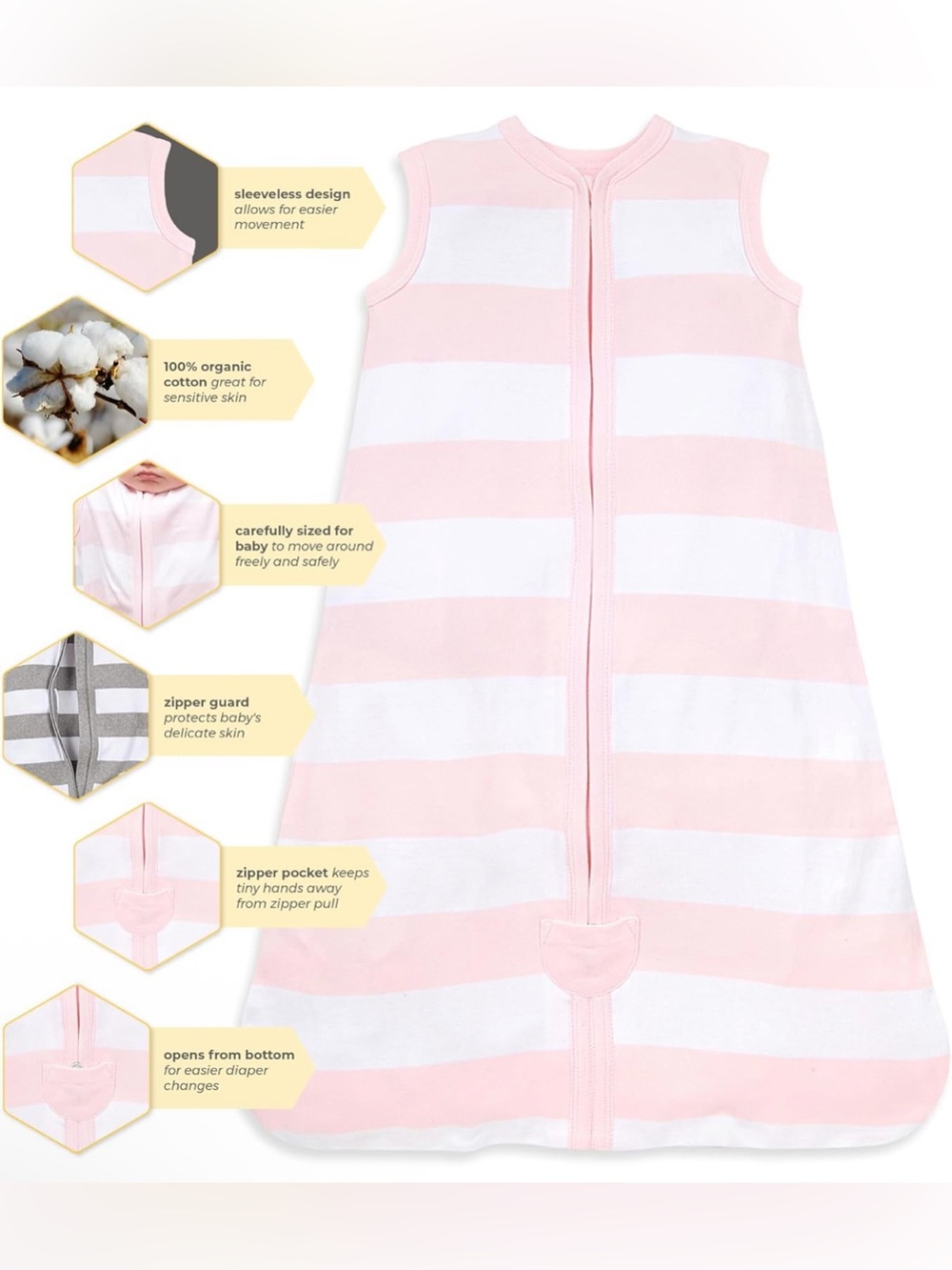 Burt’s Bees beekeeper pink wearable blanket, pink rugby stripe Sleep Sack